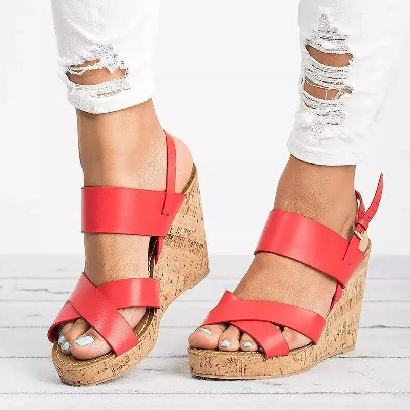 Womens Gladiator Sandals Platform Women Strappy High Heels Female Summer Ankle Strap Open Toe Wedge Sandals Esg14048