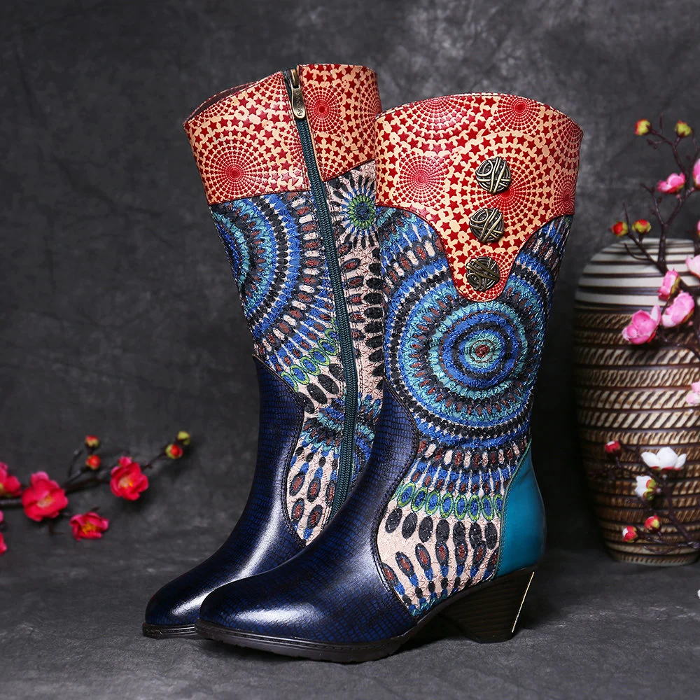 Retro Embroidery Western Cowboy Boots Women Low Heel Knight Boots