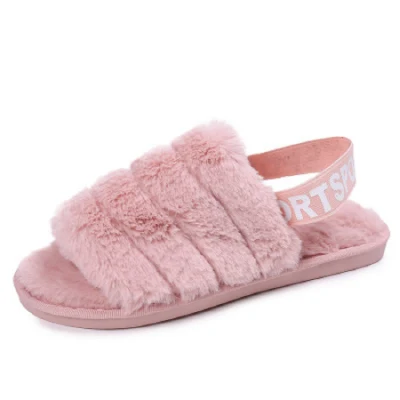 Pantofole in pelliccia da donna con cinturino elastico alla caviglia Pantofole invernali open toe Pantofole in peluche Pantofole morbide e calde Scivoli comodi Esg14129